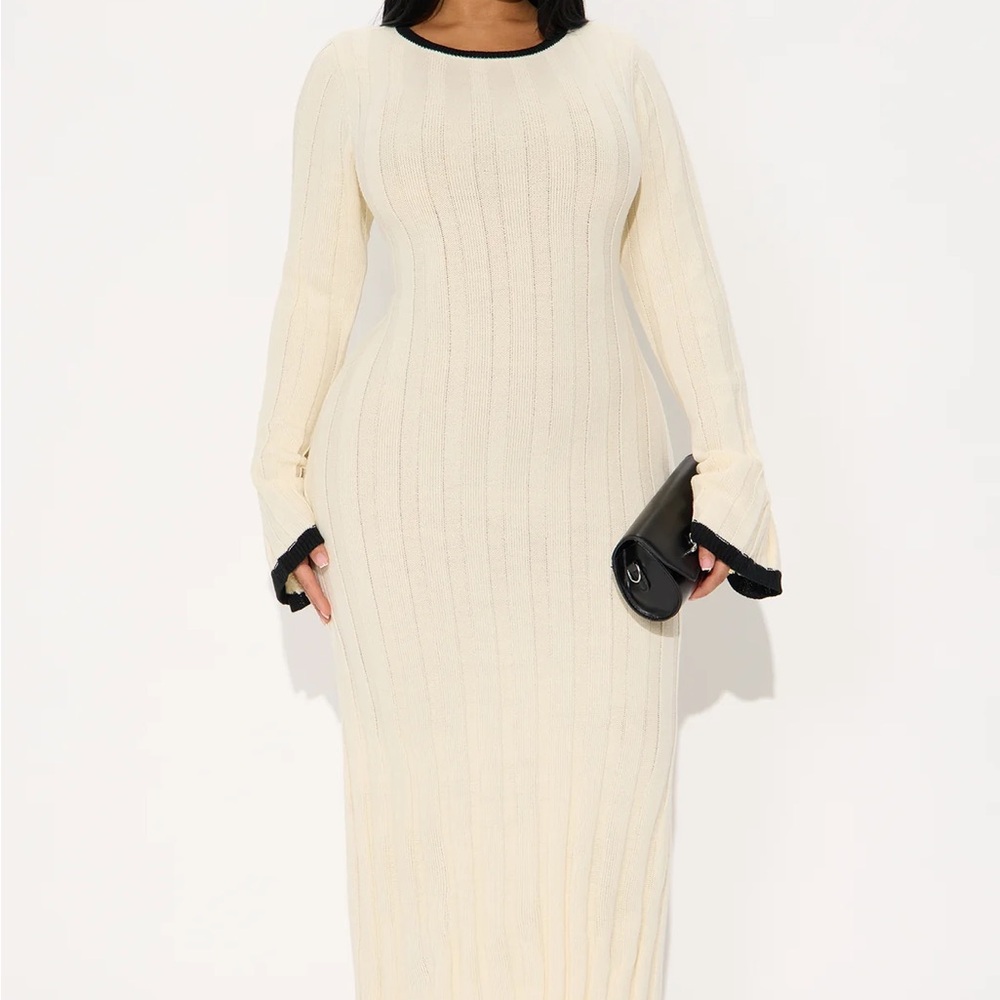 Elegant Cream Knit Dress with Black Accents